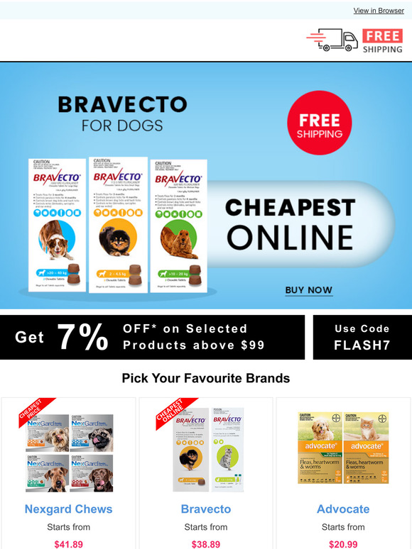 Today only! Bravecto Only $38.89 + Free Shipping on Everything