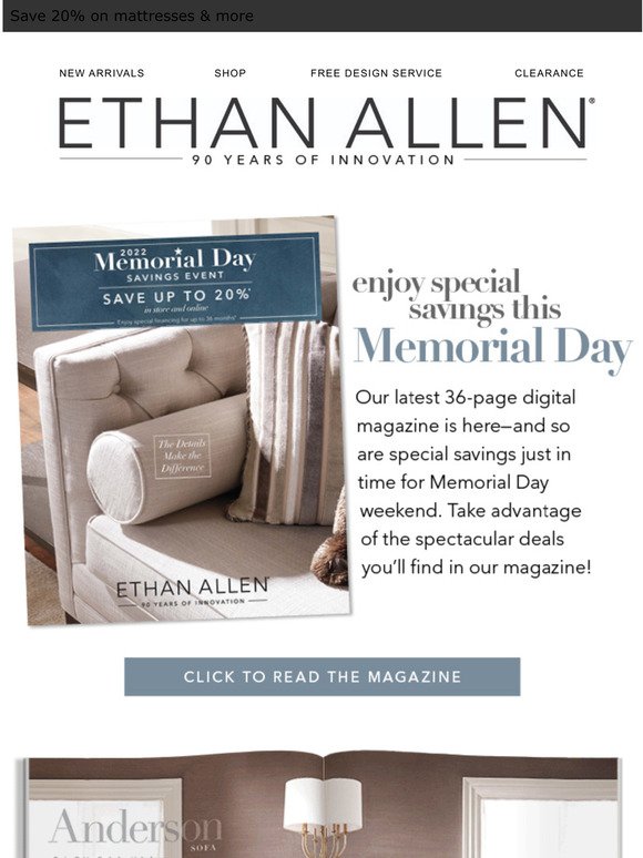 Ethan Allen New mag + Memorial Day savings! Milled