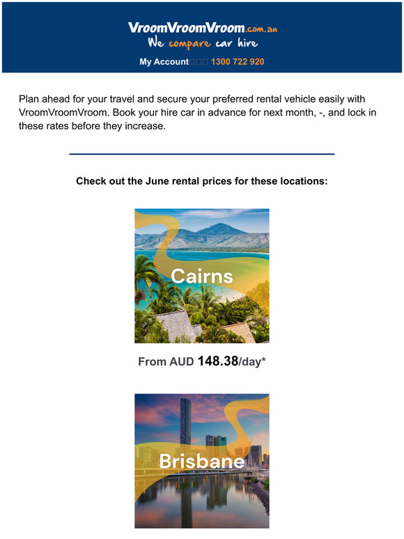 VroomVroomVroom Australia rental car prices for june are in Milled