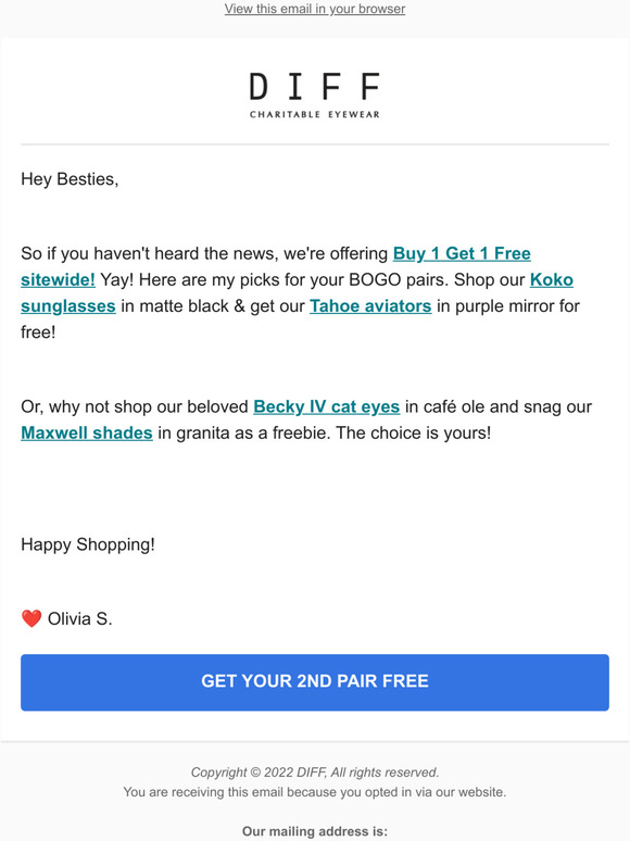 DIFF Eyewear Pick Your BOGO Pair! Milled