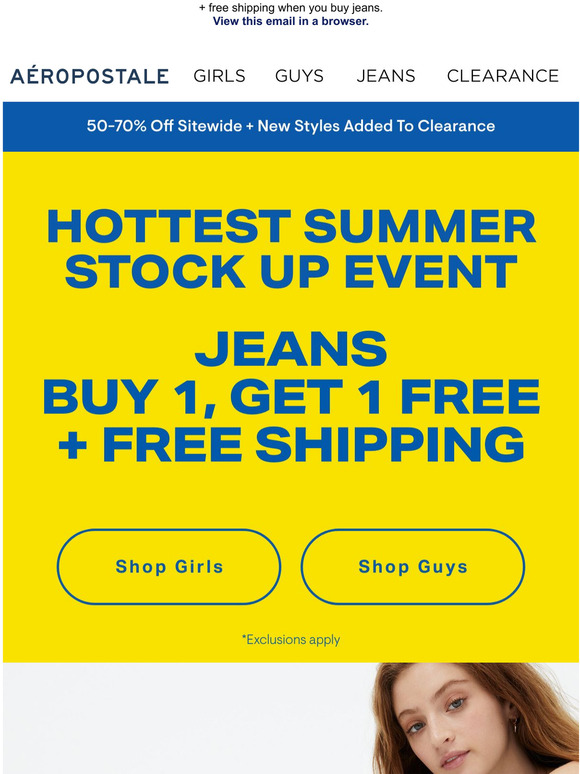 Aéropostale NEW! Throwback Jeans Buy 1, Get 1 FREE! Milled