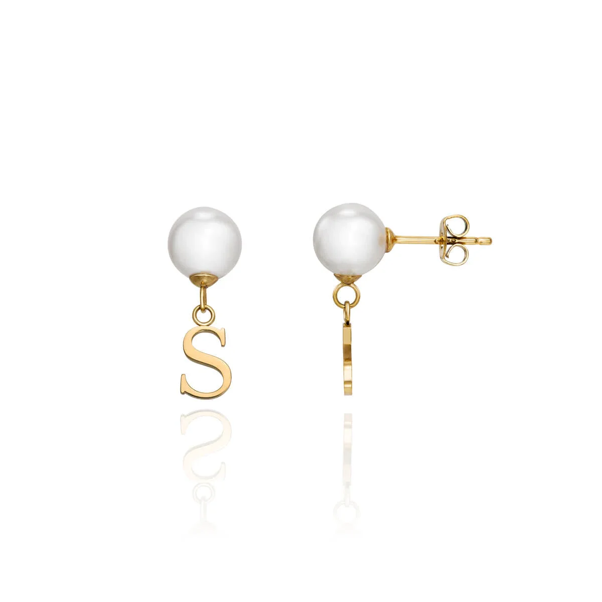 Image of Pearl Initial Drop Earrings (Gold)