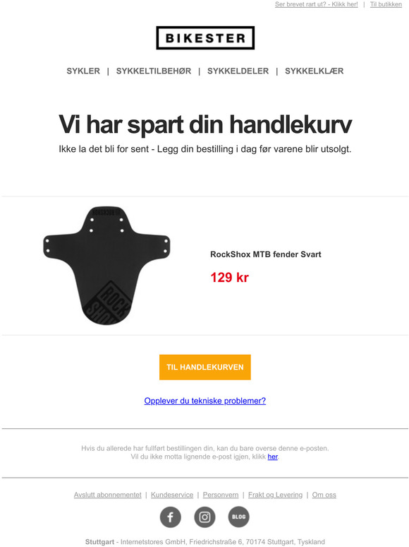 Din bestilling p bikester.no ble ikke fullfrt