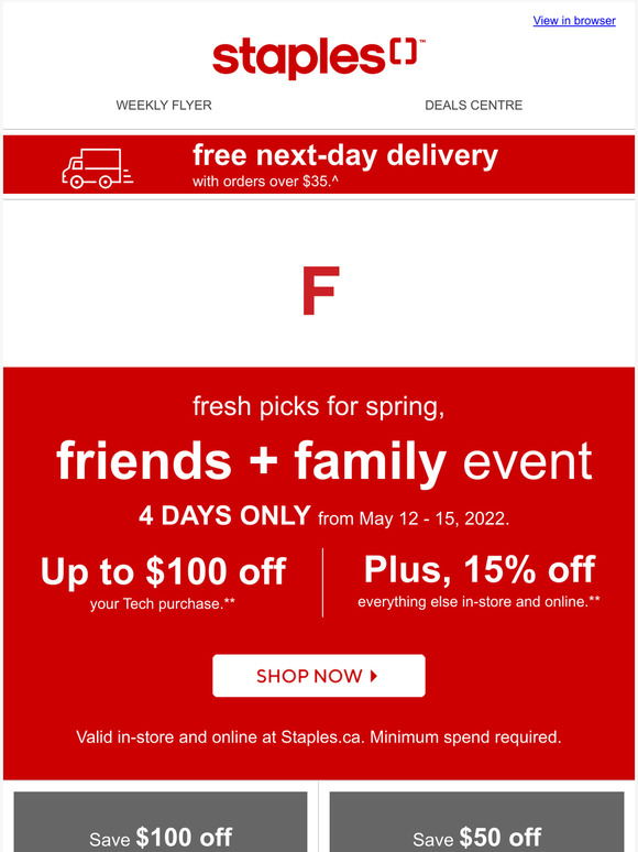 Staples Solution Shop Time's almost up Friends and Family Sale is