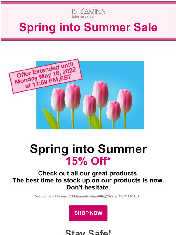 B. Kamins Spring Into Summer Sale - 15% Off