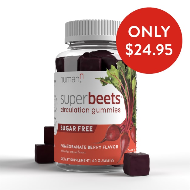 HumanN Bye bye sugar. Hello SuperBeets Circulation Gummies Milled