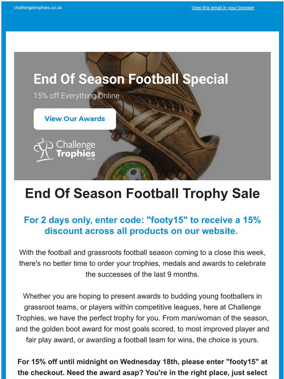 15% Off Everything | End of Footy Season Special!