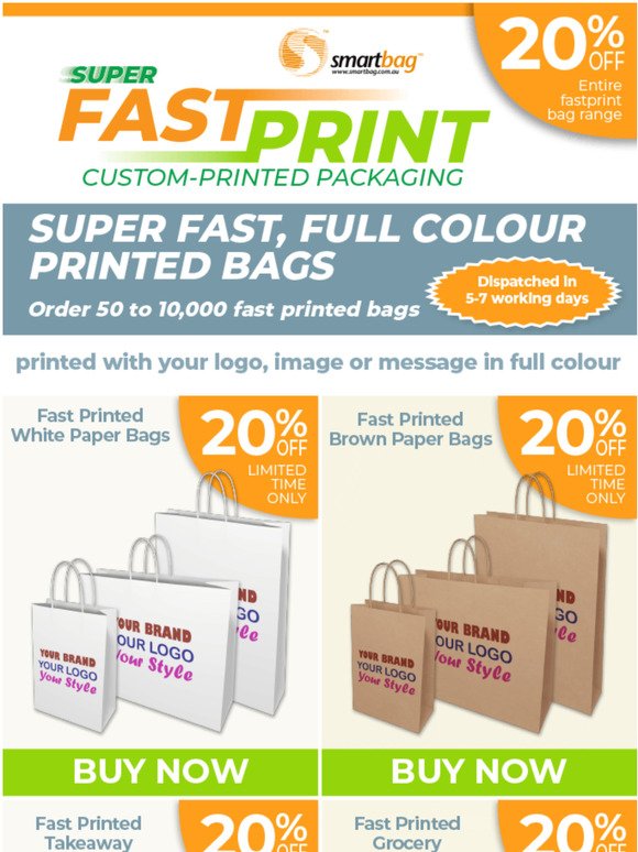 Sale 20% off- Full Colour printed bags fast