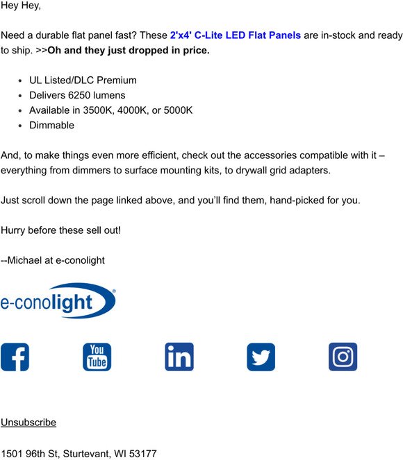 E-conolight E-CSA02A-W50W LED Square Canopy Light