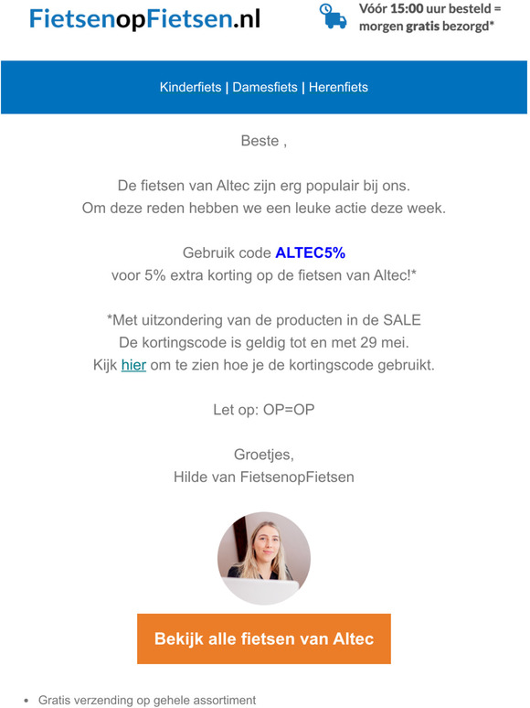 5% korting op alle fietsen van Altec met code ALTEC5%