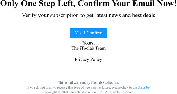 Confirm your subscription for iToolab