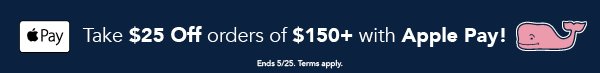 Take $25 Off Orders Of $150+ With Apple Pay!