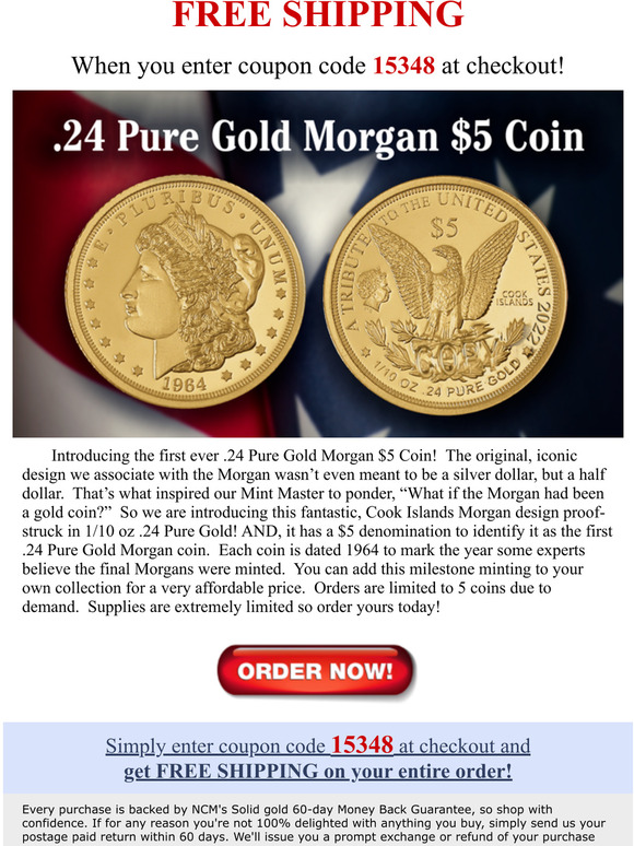 2022 .24 Pure Gold Morgan $5 Coin - National Collector's Mint