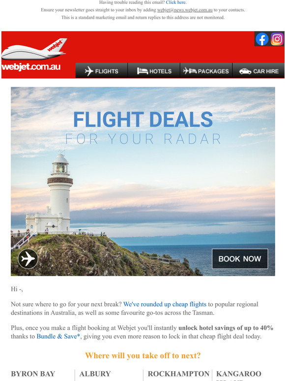 Webjet: $46 one-way to Byron Bay! Flight deals for your radar | Milled