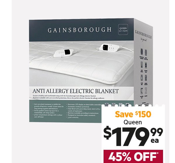 GAINSBOROUGH Anti Allergy Electric Blanket G51552 QB
