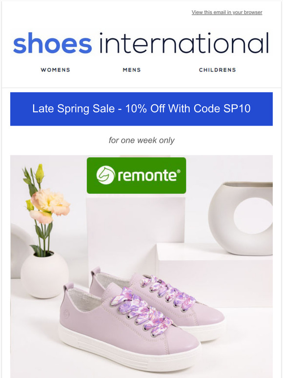 Shoes International Late Spring Sale! 10% Off Code.