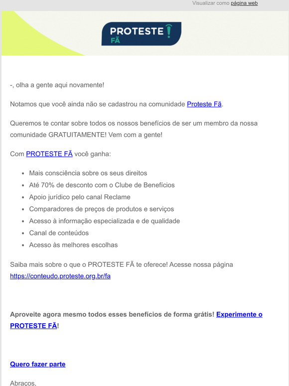 [Proteste F] S falta voc.  grtis!