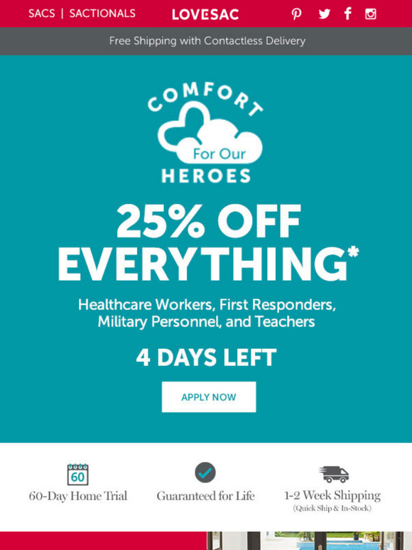 LoveSac Thank You To Our Heroes! 4 Days Left for 25 Off! Milled