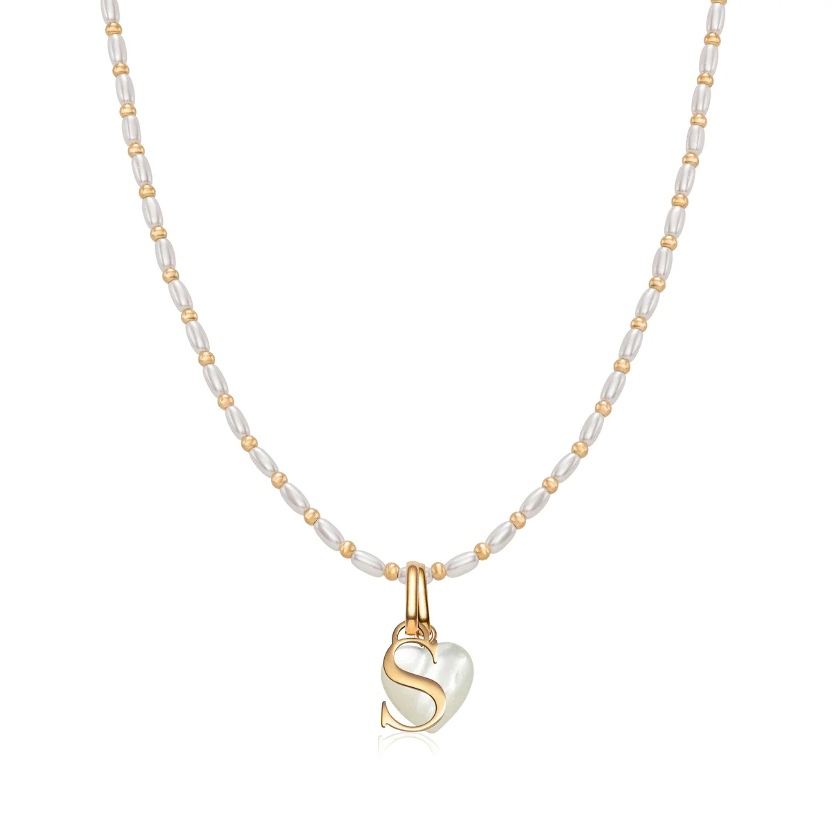 Image of Initial & Birthstone Pearl Chain Necklace (Gold)