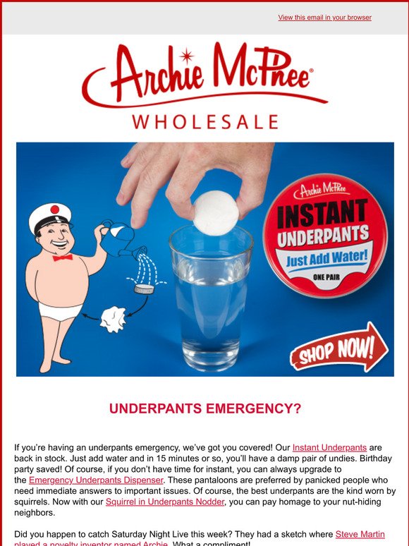 Archie McPhee Instant Underpants - His Gifts
