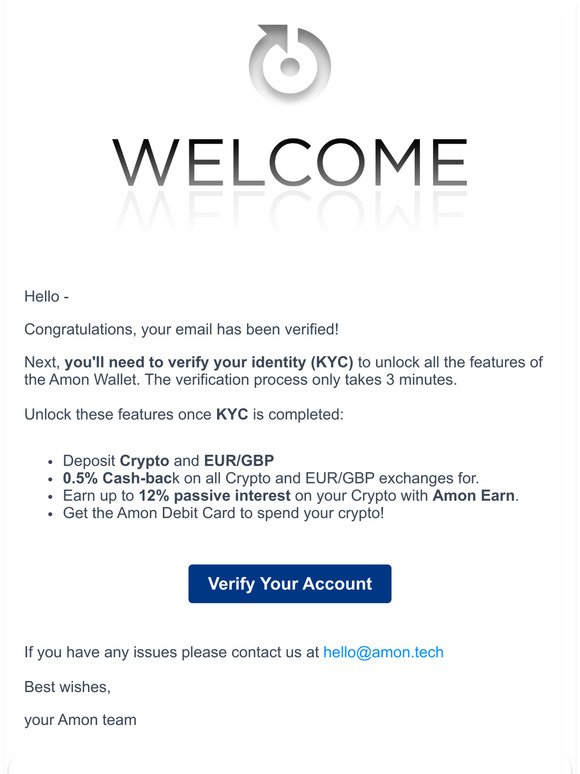 Email Verified   Enjoy the Amon Wallet 