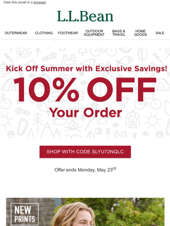 10 off first ll bean order