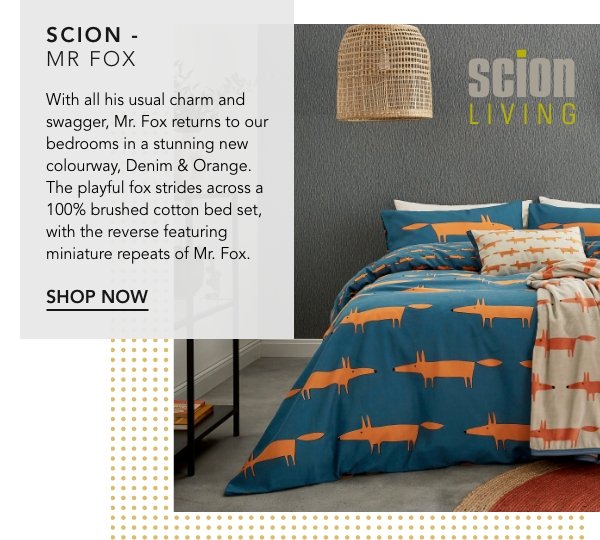 Scion Mr Fox Brushed Cotton Bedding in Denim & Orange Skip to the end of the images gallery Skip to the beginning of the images gallery