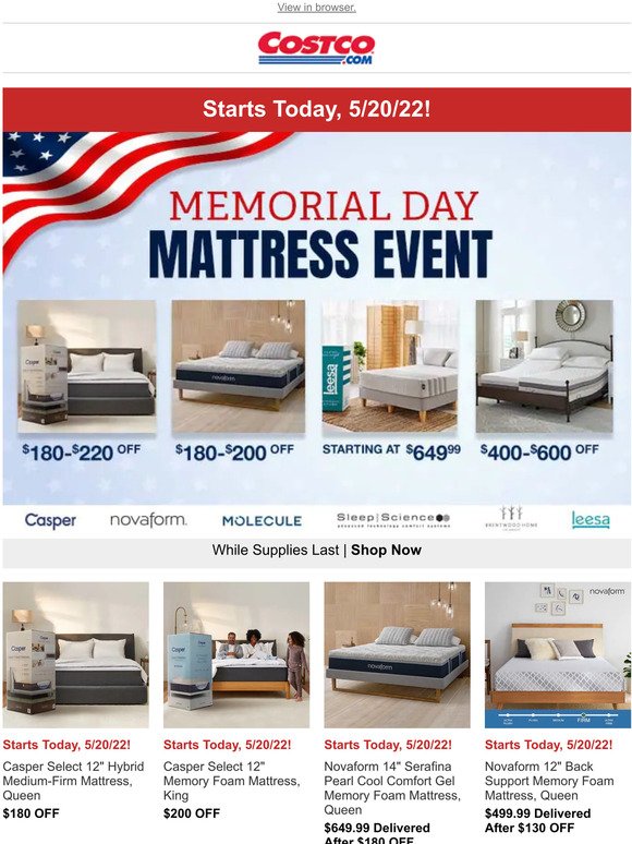 Costco Just In NEW Memorial Day Mattress Event Starts Today