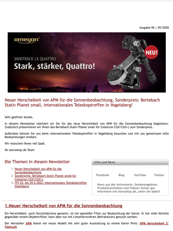 Neuer Herschelkeil von APM fr die Sonnenbeobachtung, Sonderpreis: Berlebach Stativ Planet small, Internationales Teleskoptreffen Vogelsberg!