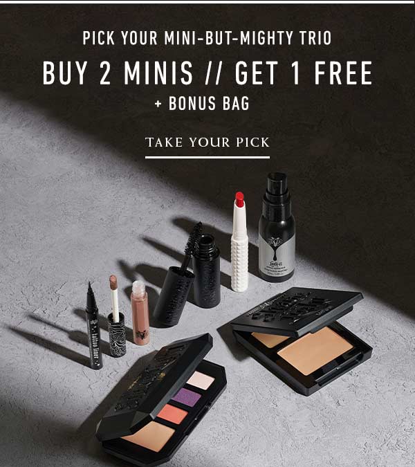 Buy 2 Minis, get 1 free + bonus bag