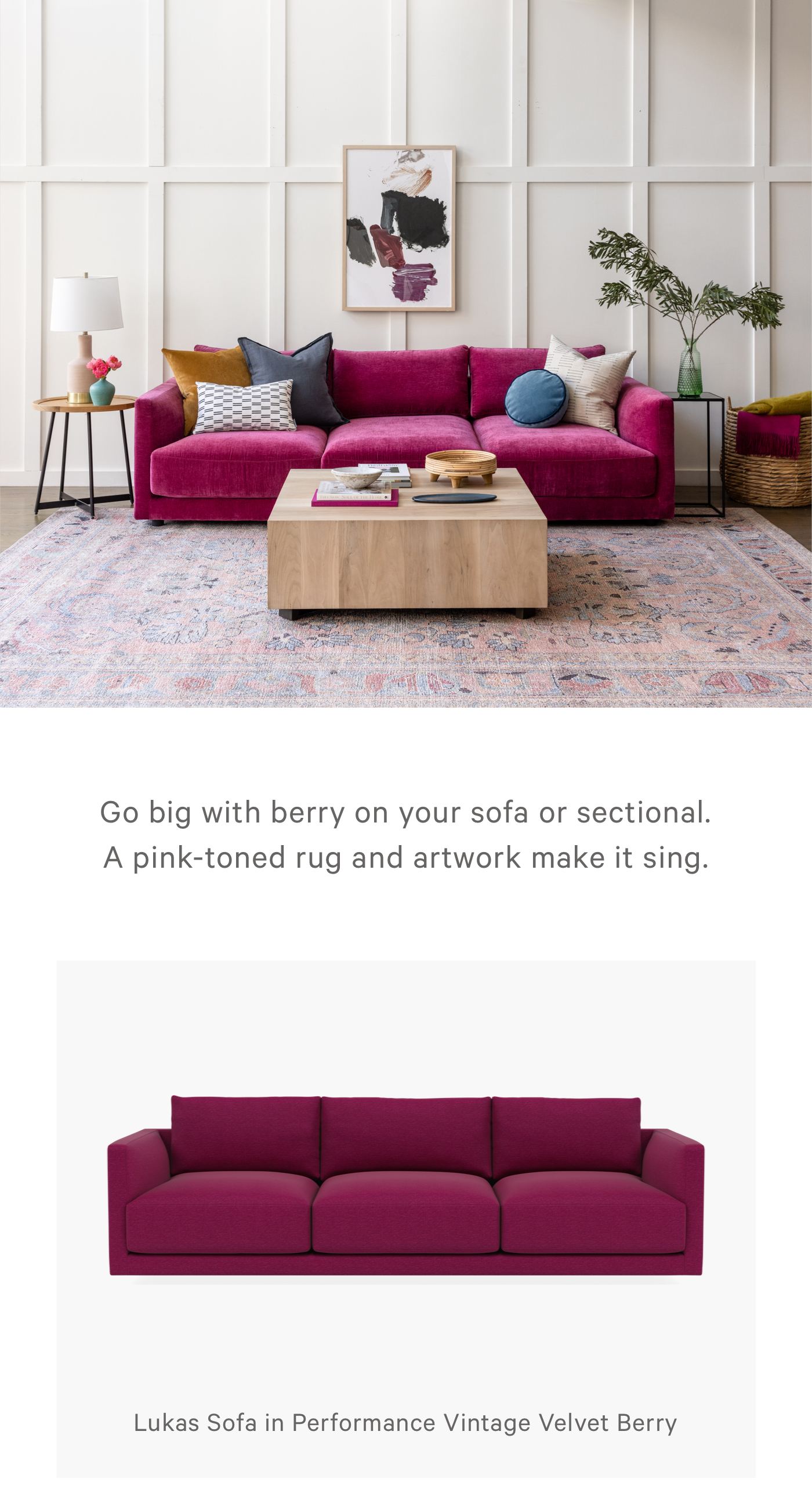 Berry velvet online sofa