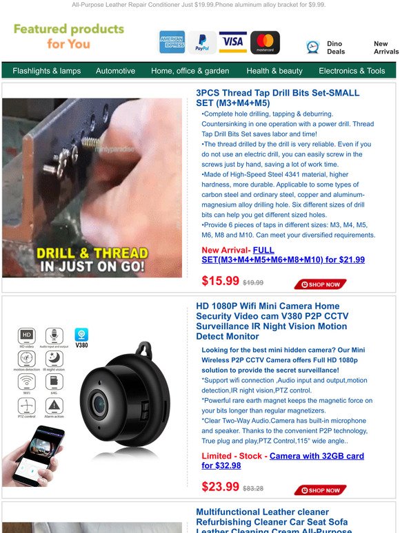 3PCS M3-M5 Thread Tap Drill Bits Set For $15.99.MINI Wifi IR Night Vision CCTV Camera Just $23.99