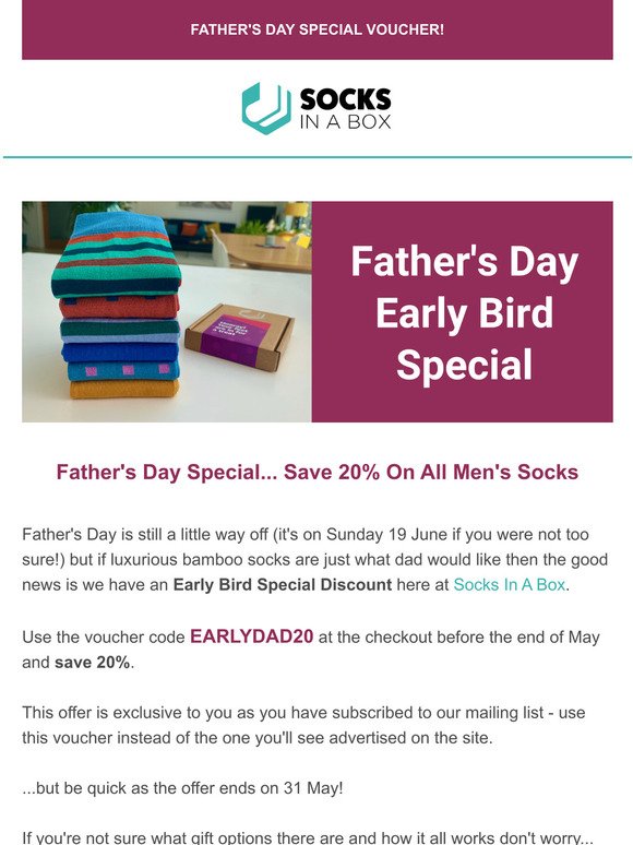 Father's Day 20% Off Voucher - Early Bird Exclusive