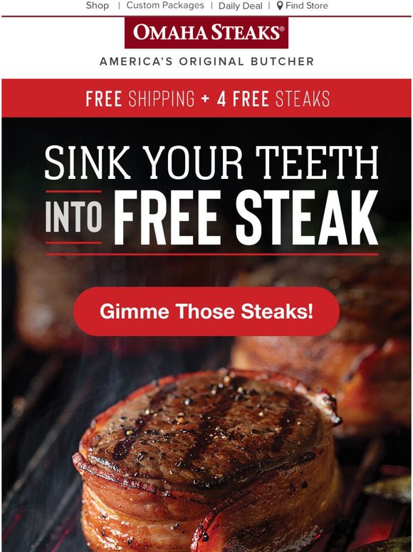 Omaha Steaks 4 FREE Steaks inside! Plus get FREE shipping! Milled