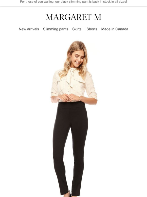 Our black slimming pant is back in stock.
