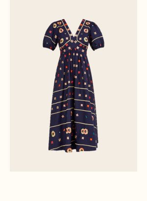 Ola embroidered midi dress in sustainable cotton blue