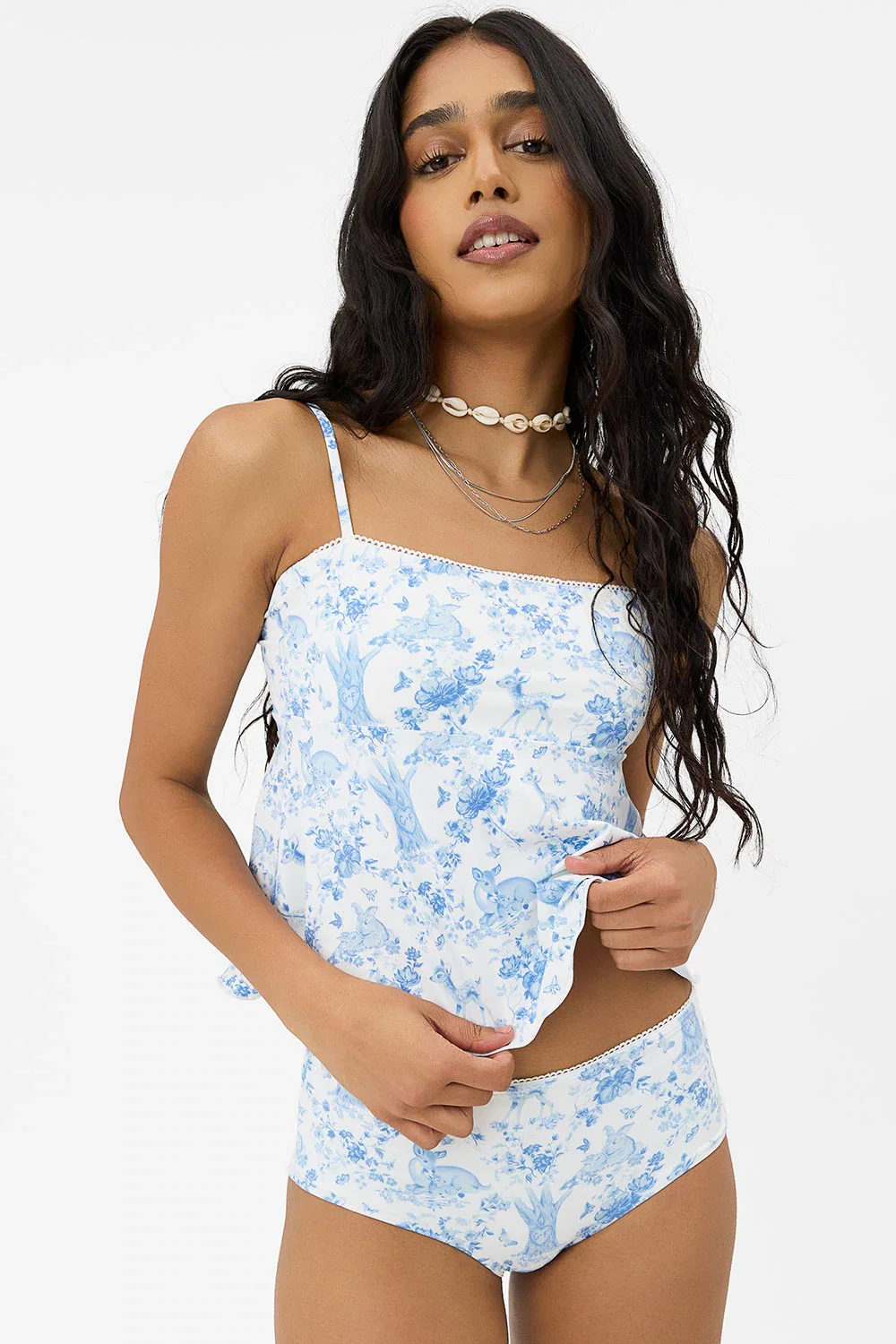 Image of Noura Tankini Bikini Top - Yomi Toile Blue