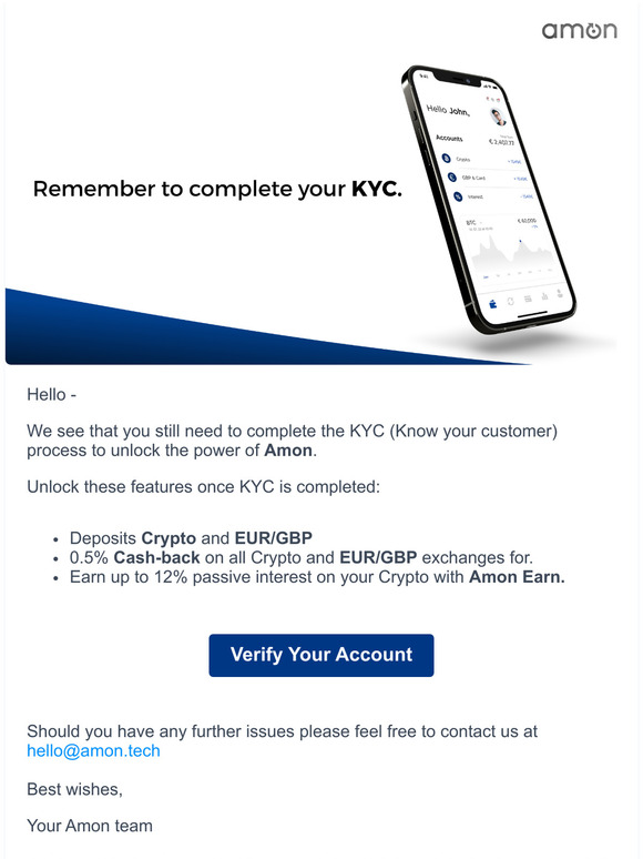 Complete Your KYC    Enjoy the Amon Wallet 