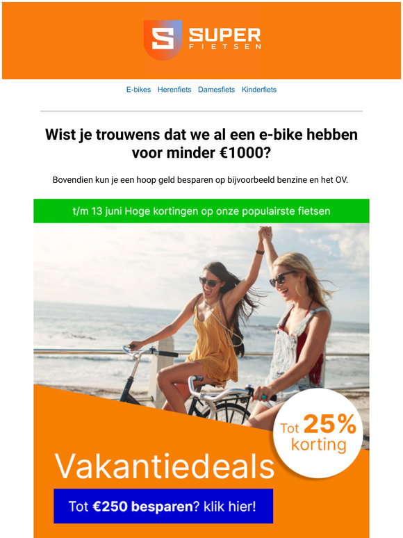 Superfietsen.nl: Bespaar tot 250 op je fiets met onze vakantiedeals! |  Milled