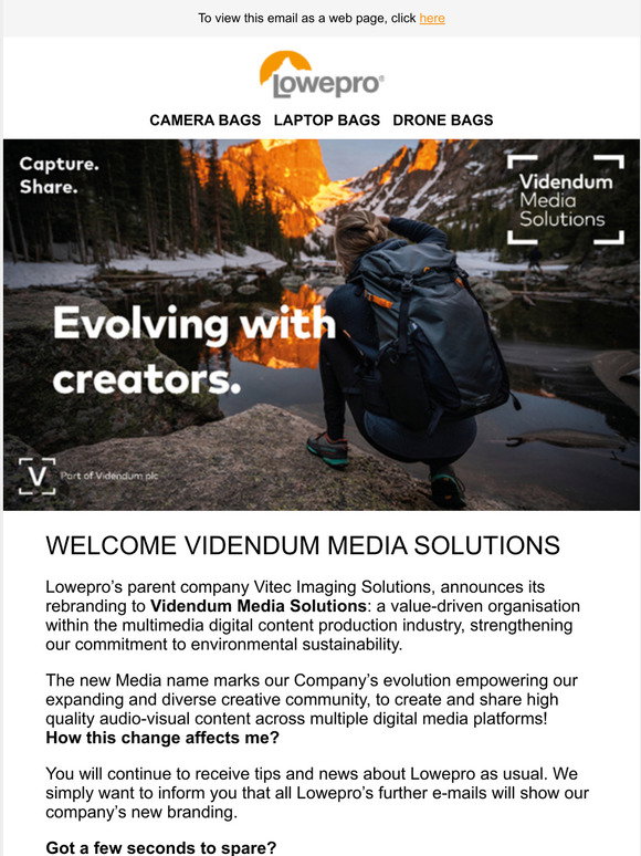 Lowepro: Vitec Imaging Solutions rebrands to Videndum Media Solutions ...