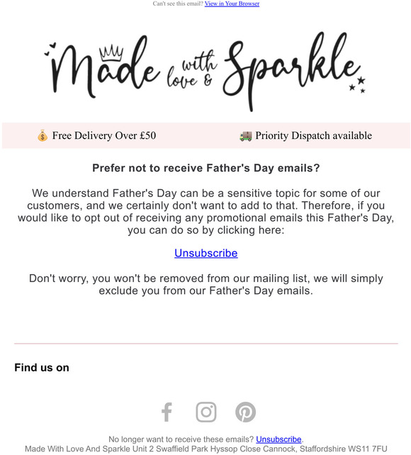 Opt-out of Father's Day Emails