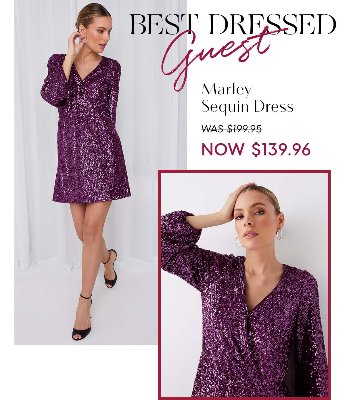 Best Dressed Guest. Marley Sequin Dress WAS $199.95 NOW $139.96