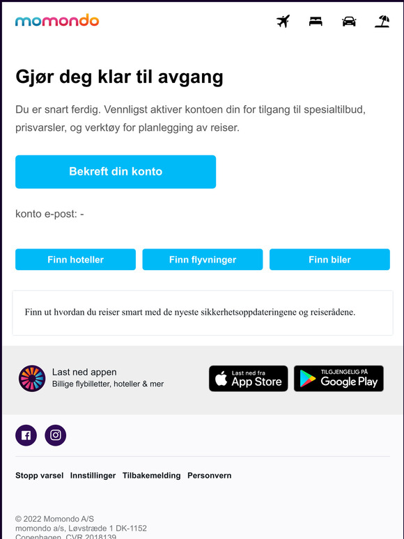 Velkommen til momondo, bekreft din konto