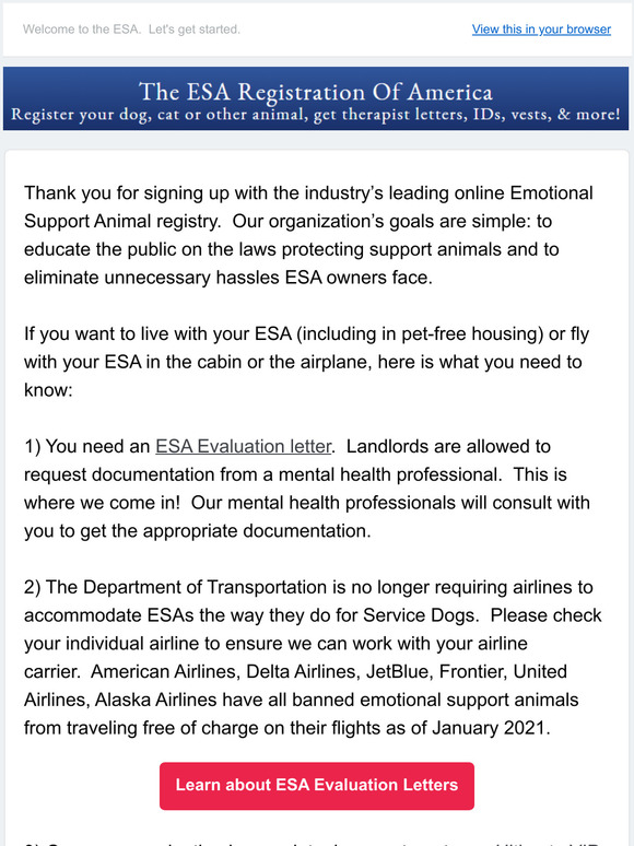 Get Started with the ESA Registration of America