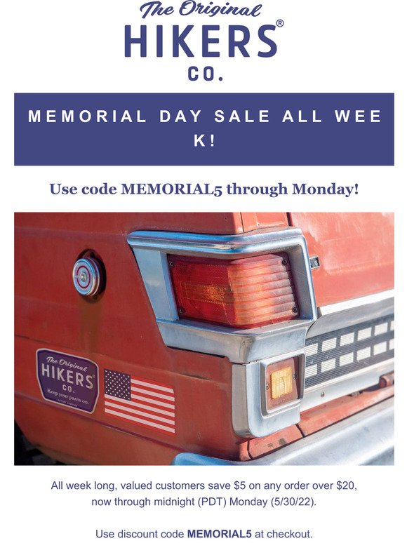 Memorial Day Sale - All Week Long!