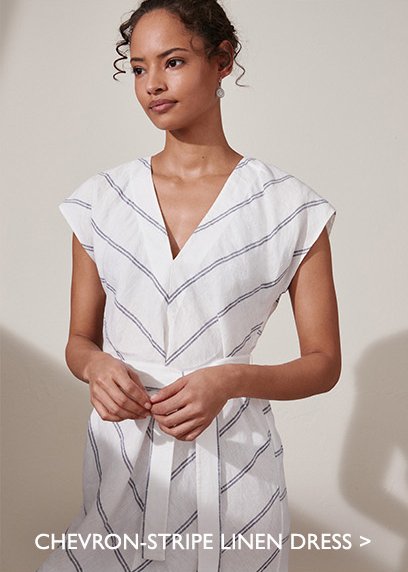 Chevron-Stripe Linen Dress
