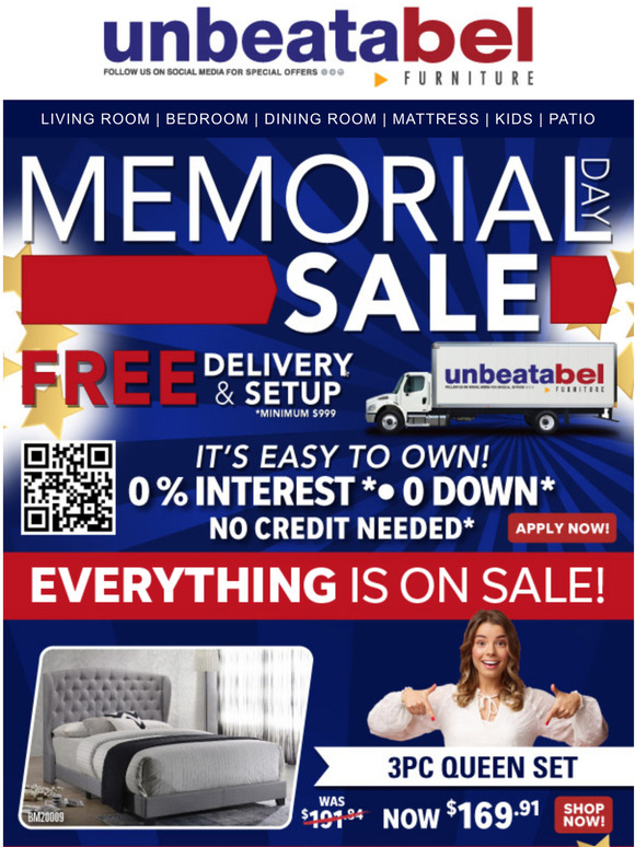 Memorial Day Sale free Delivery & Set Up Happening Now!