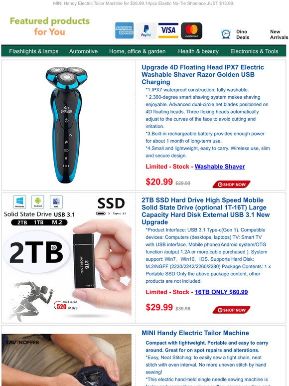 FINNAL DAY!Upgrade Electric Washable Shaver for $20.99.2TB SSD Hard Drive for $29.99.