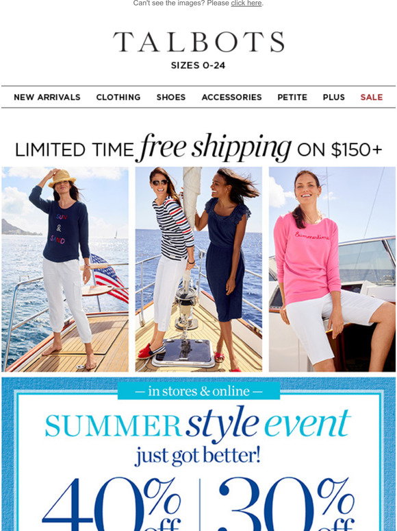 Talbots 40 off 1 STARTS NOWYour CODE is inside! Milled
