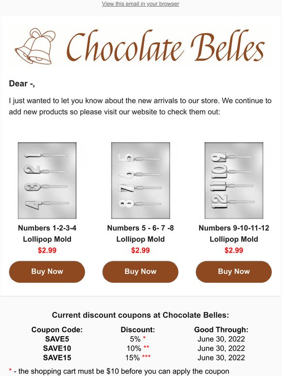 New Molds & Coupons at Chocolate Belles
